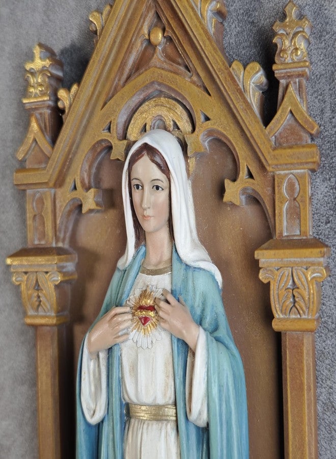 BC BUILDCLASSIC BC Catholic Immaculate Heart of Mary Statue, 9" H Blessed Virgin Mary Holy Water Font Wall Plaque, Inspirational Home Décor, Religious Gift, Renaissance Sculpture Handmade by Buildclassic - Image 2